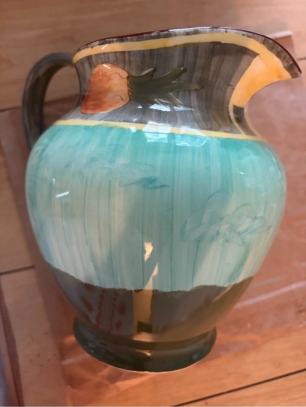 Eddie Bauer Farmyard Ceramic Pitcher Cow Rooster in Aqua